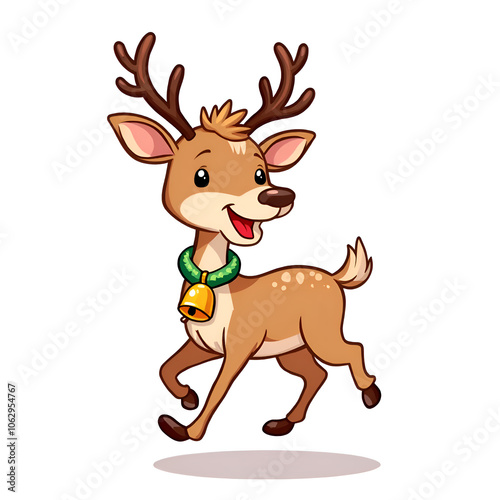 A cheerful young deer brings happiness and warmth to a magical winter landscape, digital illustration of character design concept. photo