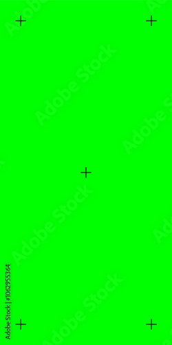 Vertical chroma key green screen with motion tracking marks. Ideal for adding VFX in social media videos. Vector template.