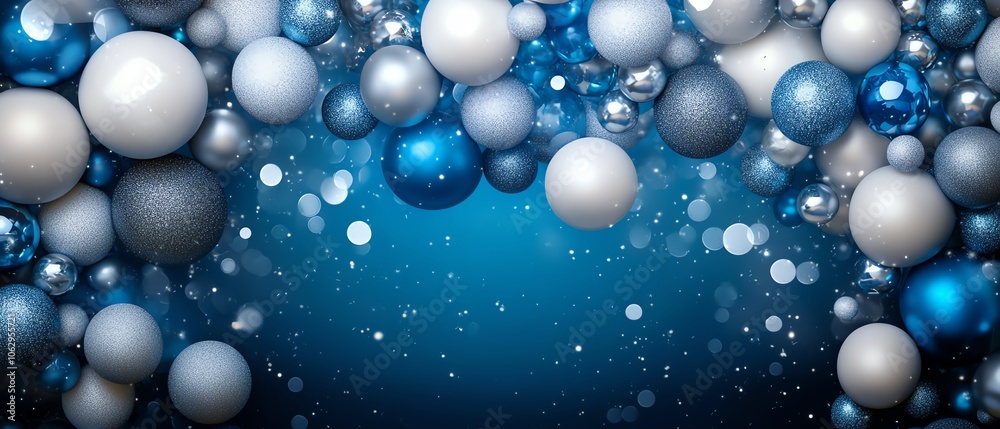 Colorful spheres with sparkles on blue background Colorful spheres with sparkles on blue background