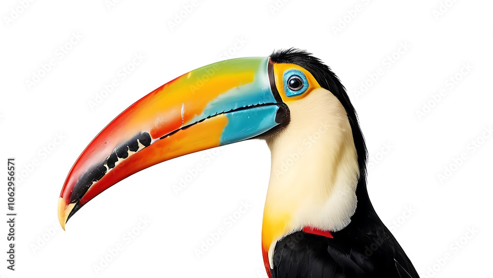 Fototapeta premium Colorful toucan with large beak isolated on white background