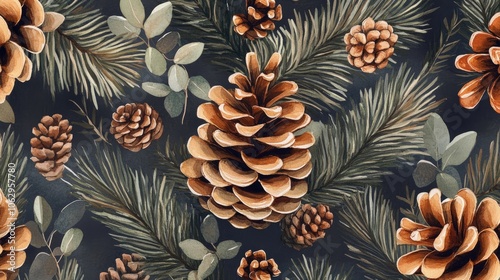 Pinecone wallpaper design with a captivating pattern, perfect for adding a natural touch to various spaces. This pinecone wallpaper offers appealing aesthetics and ample copy space. photo