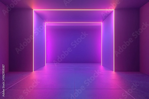 Modern interior with purple neon lighting in a minimalist space.