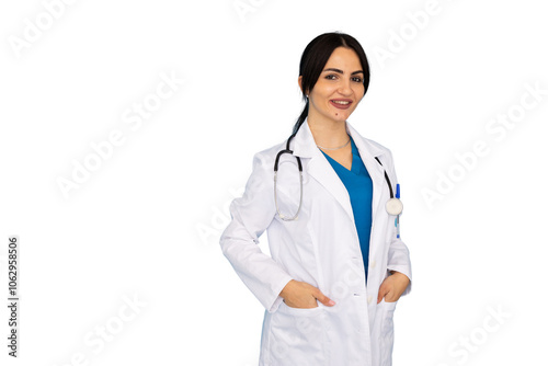 Professional female doctor in white coat