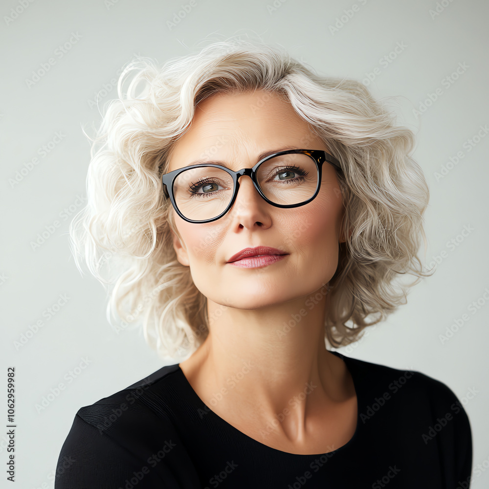 Elegant Mature Woman with Glasses in Studio Portrait
