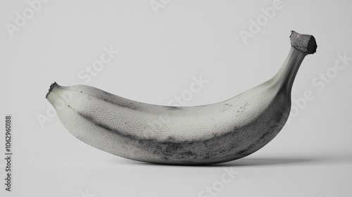 An image of a banana split with an artistic twist, showcasing creamy ice cream on a brown and white background.
