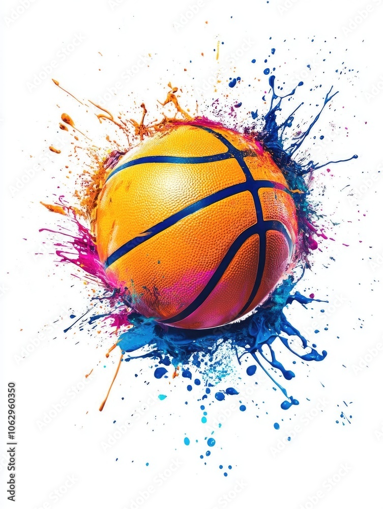 Sports ball in vibrant paint splatters, symbolizing action and excitement. Sports ball in vibrant paint splatters, symbolizing action and excitement.
