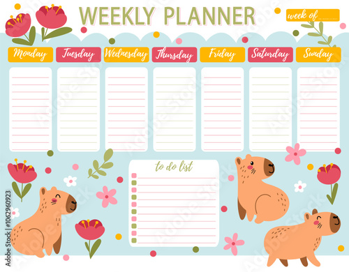 Kids weekly planner with capybaras