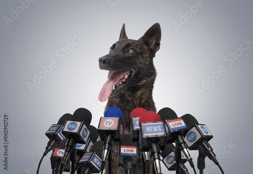 Funny dog speaking at the press conference photo