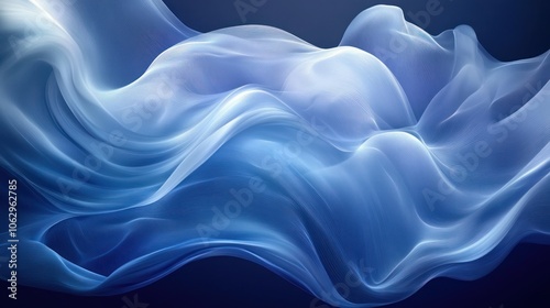 Abstract blue and white wave flowing in a dark background.