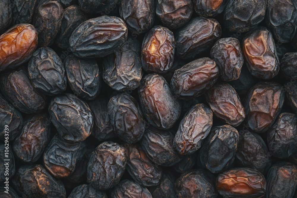 A pile of fresh dates with a rich brown color and vibrant texture, indicating their freshness and quality. A pile of fresh dates with a rich brown color and vibrant texture, indicating their freshness and quality.