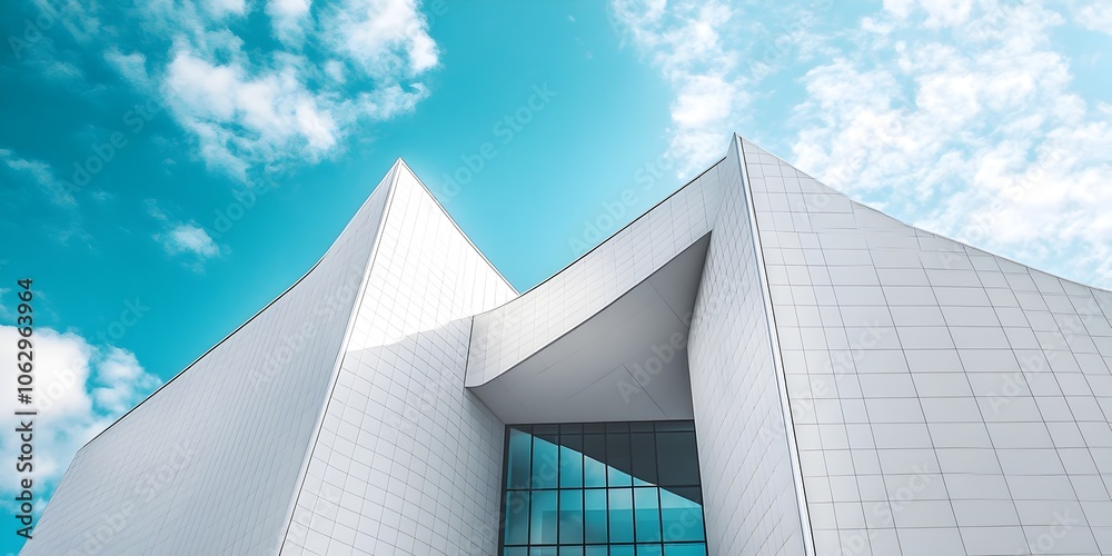 Stunning White Museum with Minimal Modernist Architecture Against Blue Sky Stunning White Museum with Minimal Modernist Architecture Against Blue Sky