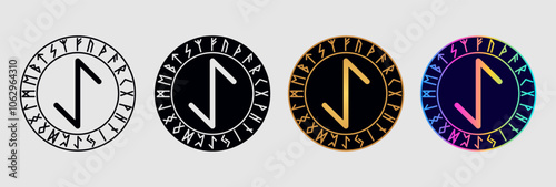 Scandinavian rune Eiwaz  in different design variations.