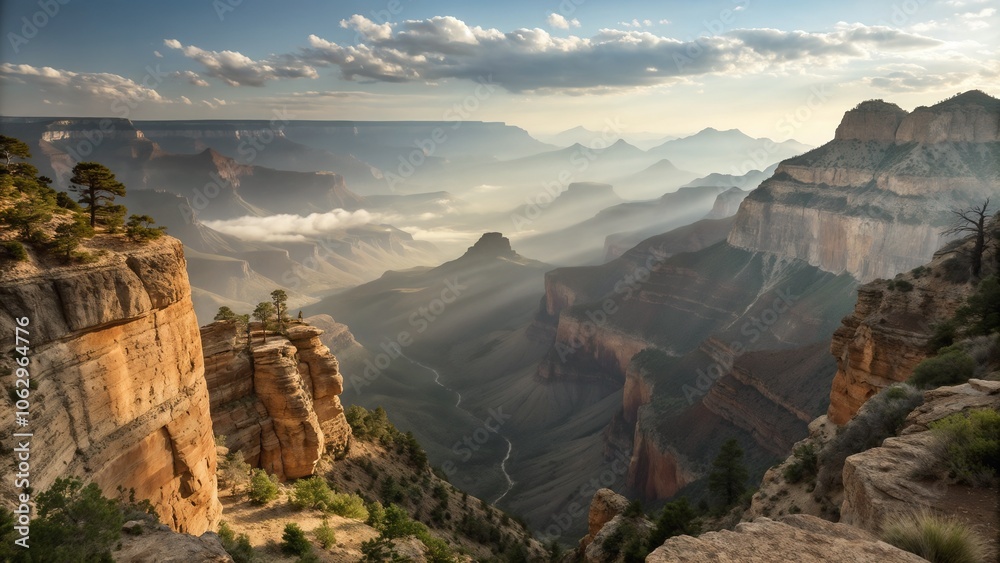 Fototapeta premium Majestic Grand Canyon panorama with cliffs and dramatic lighting