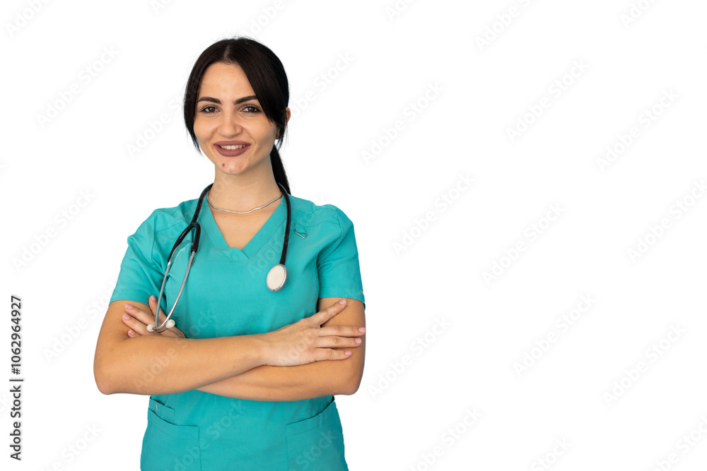 Professional portrait of a young nurse in scrubs Professional portrait of a young nurse in scrubs