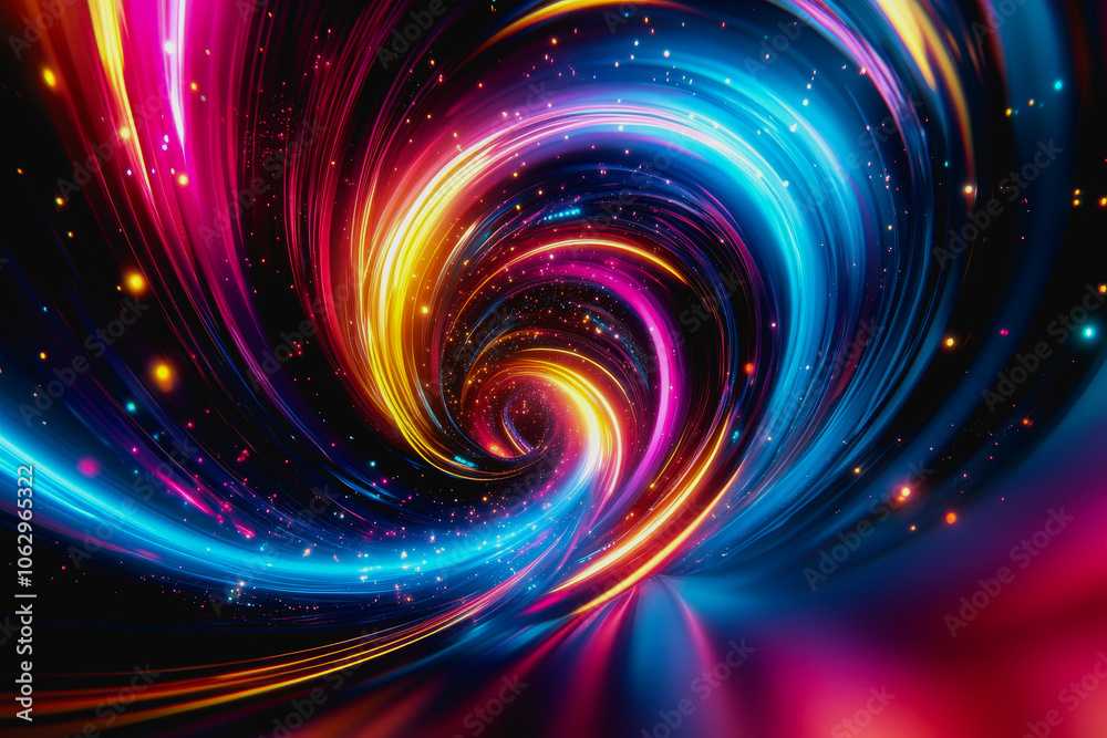 Experience a vibrant futuristic swirl of neon colors in this abstract digital design. A beautiful blend of light and motion creates a captivating atmosphere. Experience a vibrant futuristic swirl of neon colors in this abstract digital design. A beautiful blend of light and motion creates a captivating atmosphere.