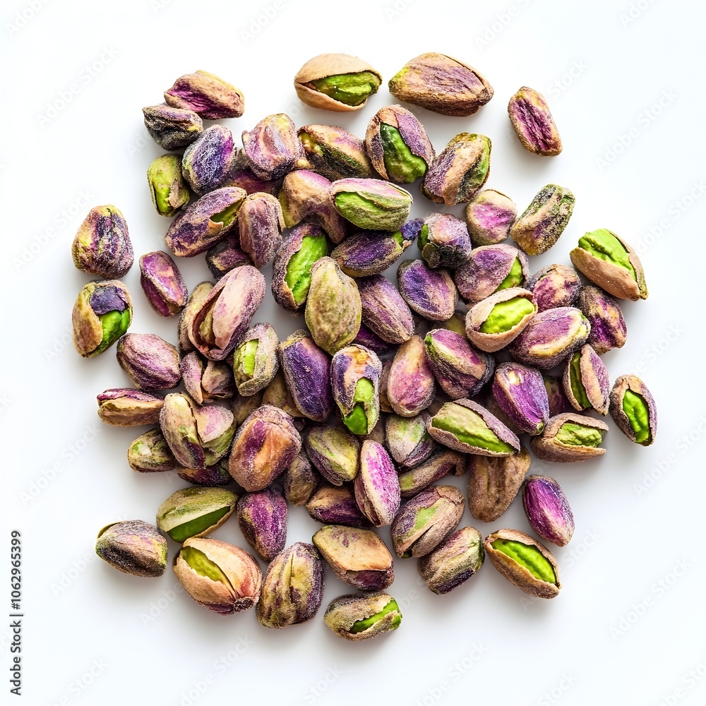 Assorted Roasted and Salted Pistachio Nuts on a White Background Assorted Roasted and Salted Pistachio Nuts on a White Background