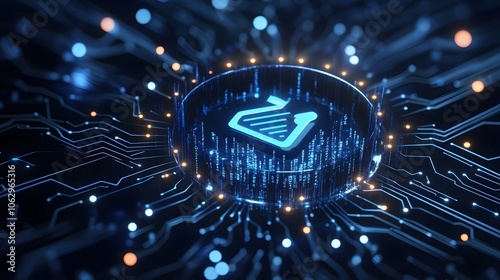 Glowing Digital File Icon on Circuit Board Background