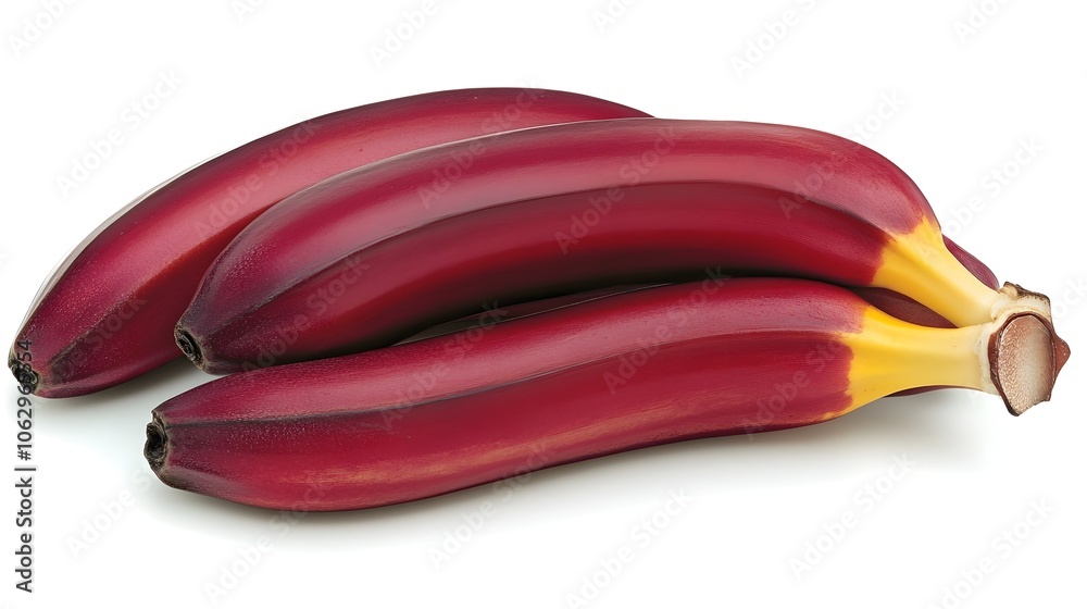 Vibrant Red Bananas Cluster With Yellow Underside On Clean White Background Vibrant Red Bananas Cluster With Yellow Underside On Clean White Background