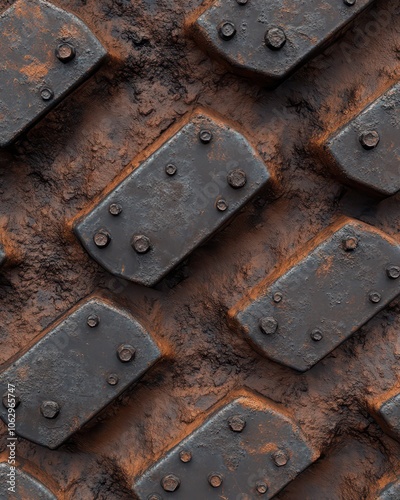 Close-Up of Tank Tracks Imprinted in Muddy Terrain, Showcasing Military Power and the Impact of Heavy Machinery.