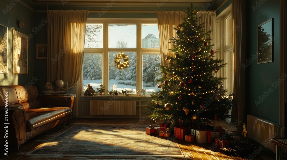A Christmas Village with snow, Christmas lights and Santas A Christmas Village with snow, Christmas lights and Santas