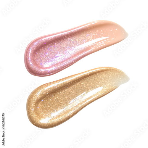two glossy shimmering liquid swatches of makeup isolated on transparent background Generative Ai.