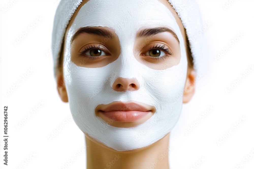 A woman with a white face mask on. She is smiling. The woman is wearing a white headband A woman with a white face mask on. She is smiling. The woman is wearing a white headband