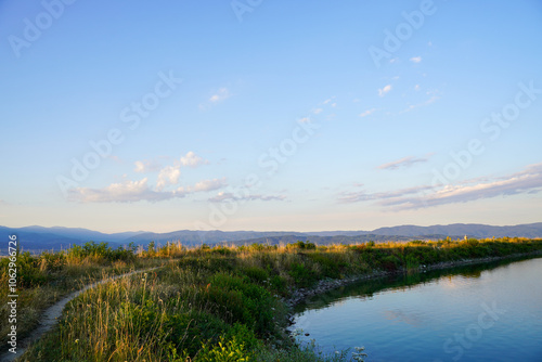 Belizmata Dam with a backdrop of the Pirin Mountains, Bansko, Bulgaria
