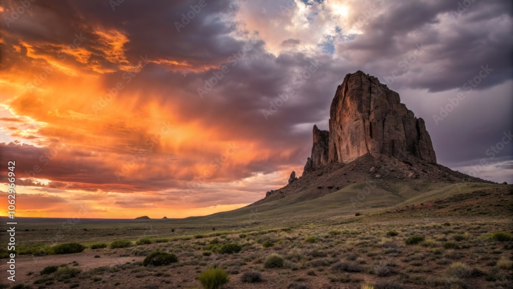 Fototapeta premium Low Angle View of Ship Rock, a Stunning Monolithic Formation in the New Mexico Desert Landscape