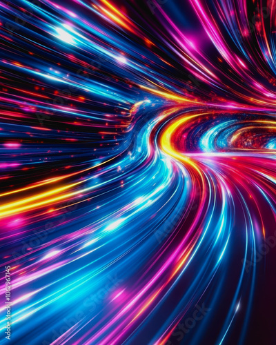 Explore a vibrant neon digital interface showcasing a futuristic glow and dynamic light patterns. Perfect for technology and abstract themes in digital art.