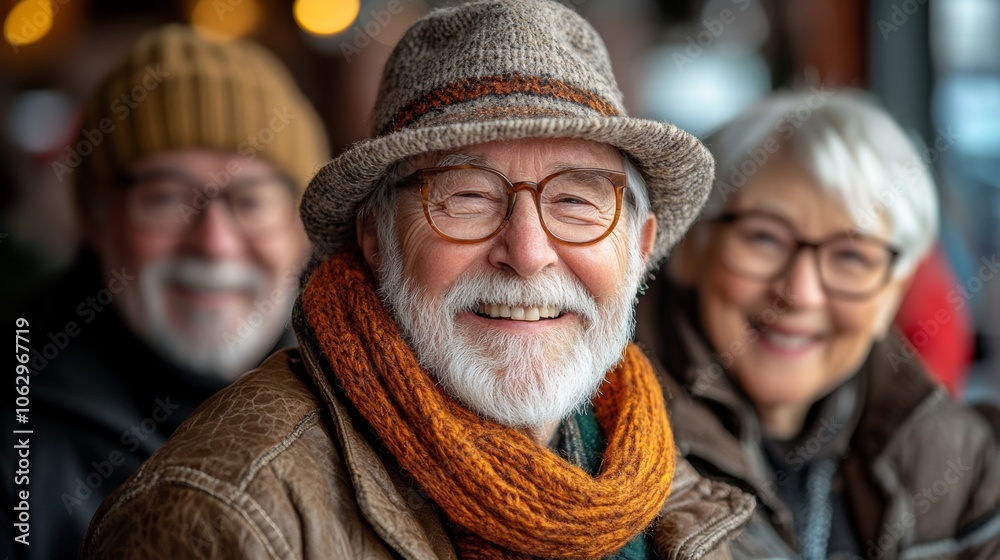 Man and a woman are smiling at the camera. The man is wearing a hat and glasses, and the woman is wearing a scarf. They are both wearing jackets and appear to be enjoying a pleasant moment together Man and a woman are smiling at the camera. The man is wearing a hat and glasses, and the woman is wearing a scarf. They are both wearing jackets and appear to be enjoying a pleasant moment together