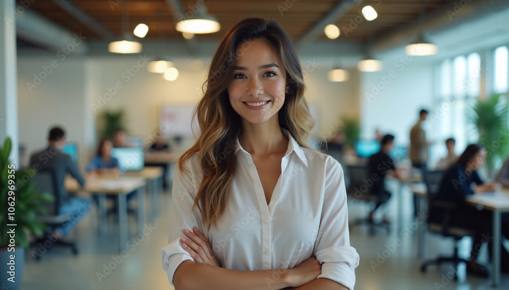 A beautiful employee in a modern and stylish office