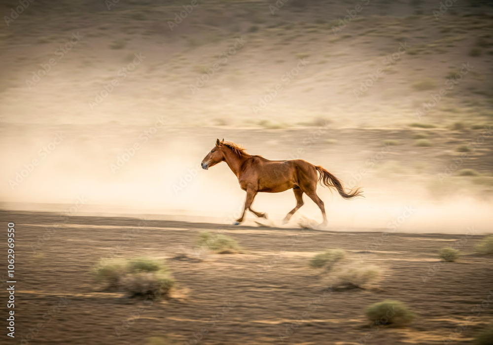 Wild horse running free in desert landscape Wild horse running free in desert landscape