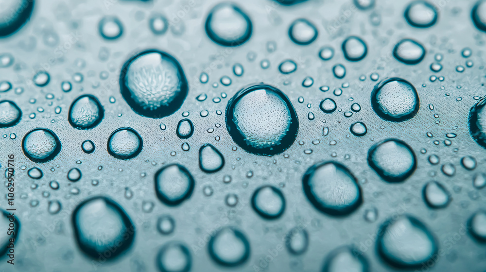 Macro of water droplets on surface, showcasing texture and detail Macro of water droplets on surface, showcasing texture and detail
