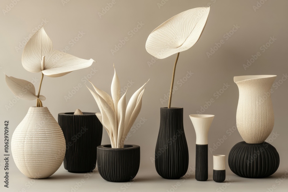 A collection of contemporary product design object merged with biophilia design and botanic flowers