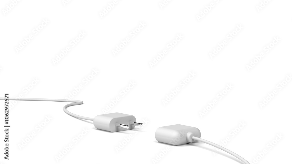 Unplugged power cord. Disconnected. Isolated. 3D illustration. Unplugged power cord. Disconnected. Isolated. 3D illustration.