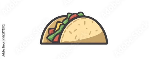 Detailed line icon showing a taco filled with visible, assorted ingredients.