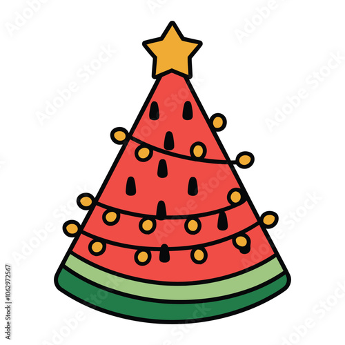 Watermelon Christmas Tree with Lights Illustration