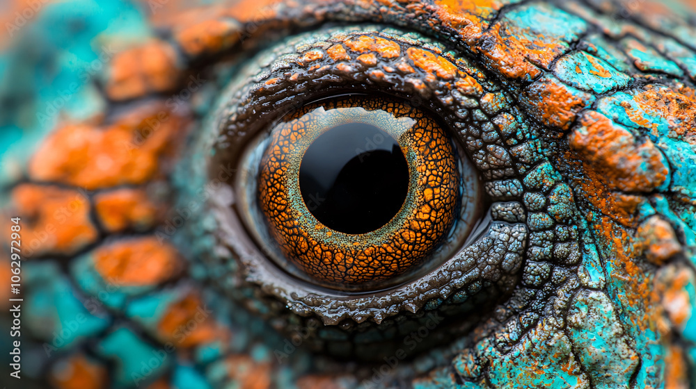 Obraz premium Magnified close up of vibrant reptile eye with vivid textures