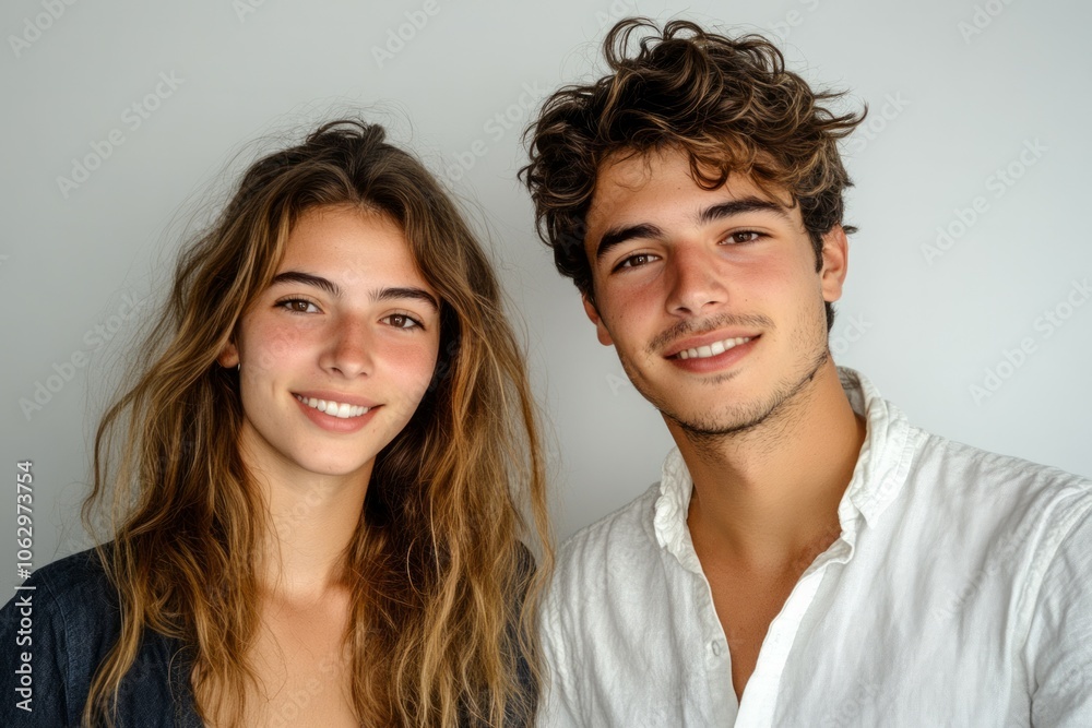 A man and a woman dressed in white are partners in a startup business A man and a woman dressed in white are partners in a startup business