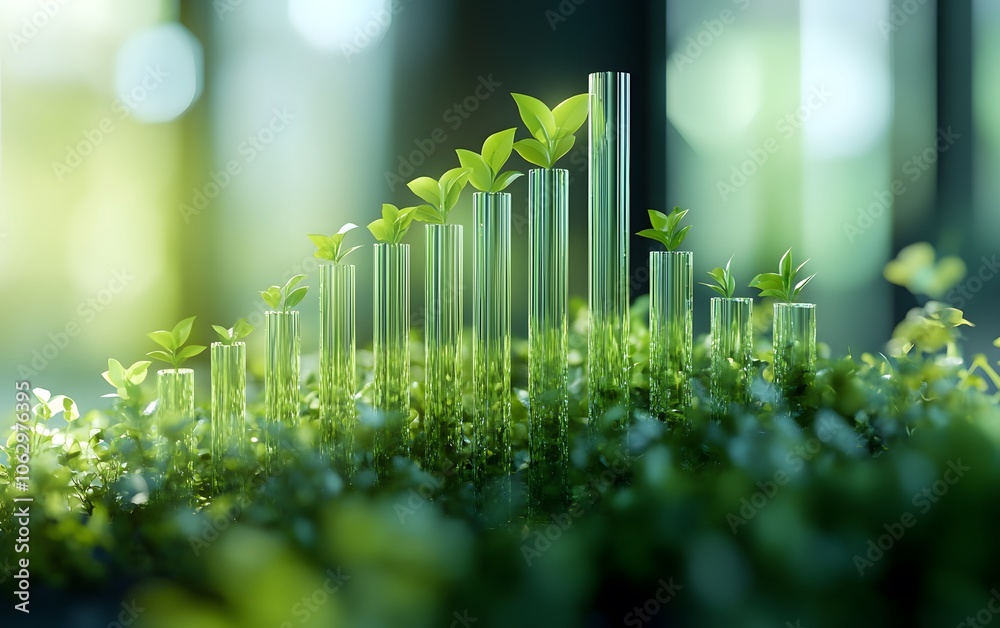 A serene close-up of glass tubes and vibrant green plants, symbolizing growth and sustainability in a natural environment. A serene close-up of glass tubes and vibrant green plants, symbolizing growth and sustainability in a natural environment.