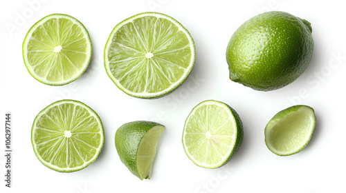 Lime slice isolated on white background. Top view. flat lay. Clipping path.