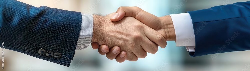 Fototapeta premium A close-up of two hands shaking, symbolizing agreement, collaboration, or a business deal in a professional setting.