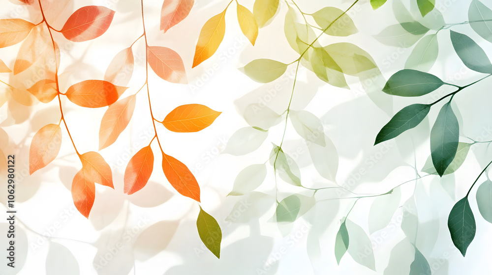 Soft pattern of leaves in warm and cool colors creating gentle ambiance Soft pattern of leaves in warm and cool colors creating gentle ambiance