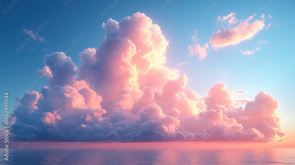 Serene sunset clouds reflecting on calm ocean waters. Serene sunset clouds reflecting on calm ocean waters.