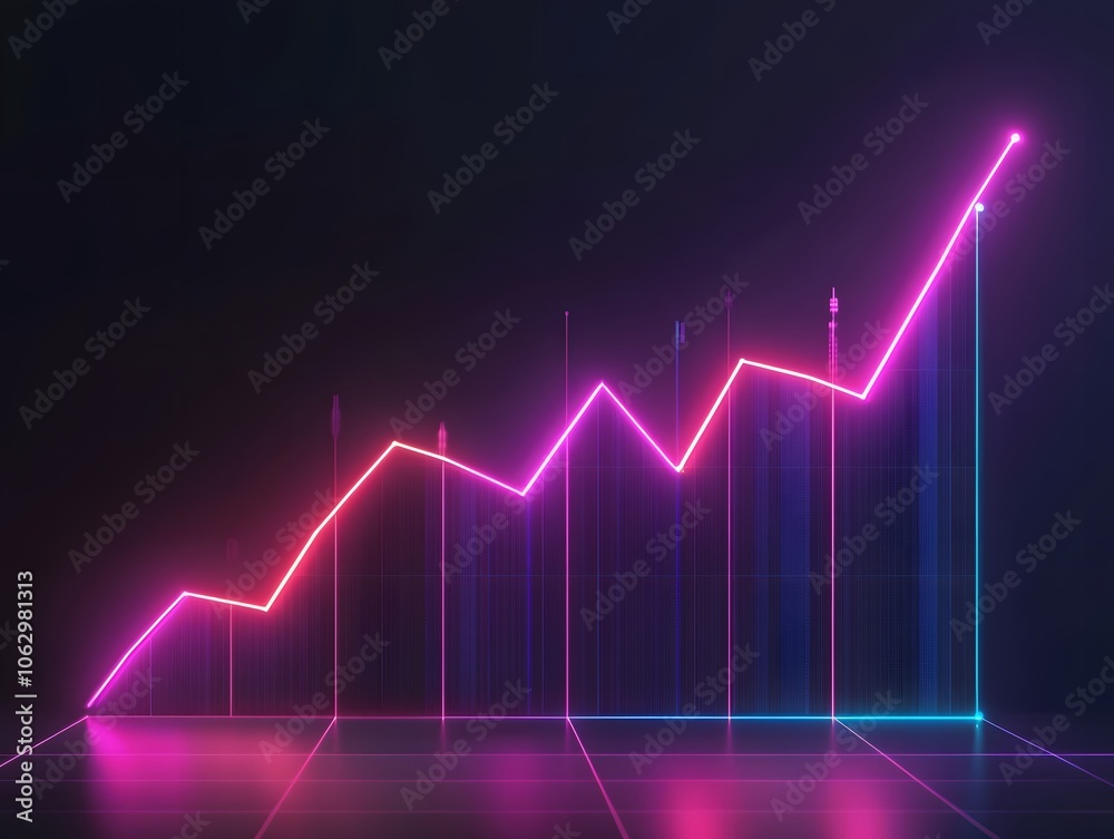 Colorful neon graph representing growth and data trends in a modern and futuristic style, perfect for business and finance themes. Colorful neon graph representing growth and data trends in a modern and futuristic style, perfect for business and finance themes.