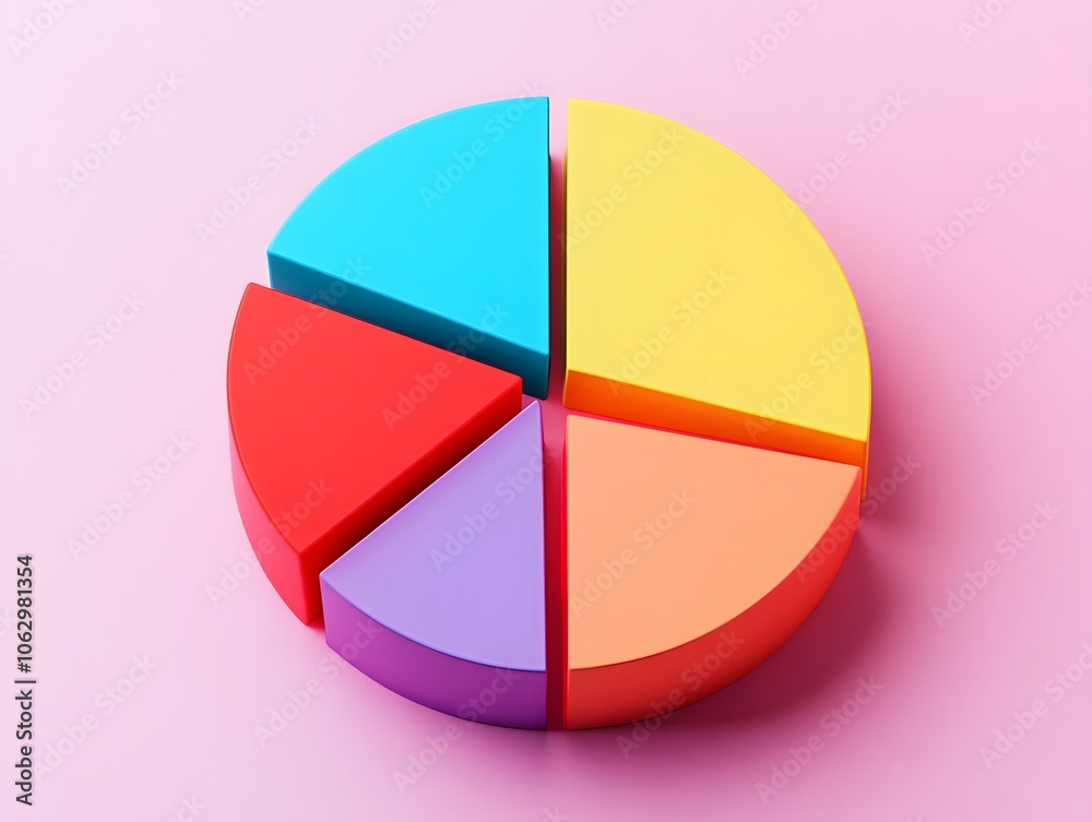 Colorful pie chart on a pink background, perfect for presentations, data visualization, and educational materials. Colorful pie chart on a pink background, perfect for presentations, data visualization, and educational materials.
