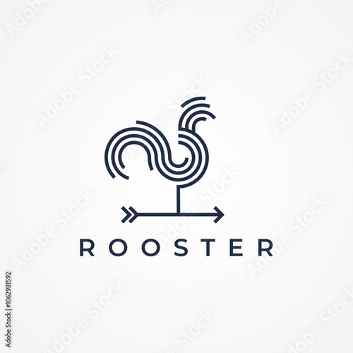 Rooster Arrow Logo Design, elegant rooster arrow logo with line style, flat design logo template element, vector illustration