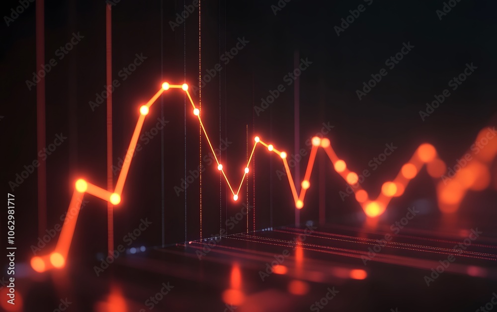 Dynamic graph visualization showcasing fluctuating data trends with vibrant red lines on a dark background. Dynamic graph visualization showcasing fluctuating data trends with vibrant red lines on a dark background.