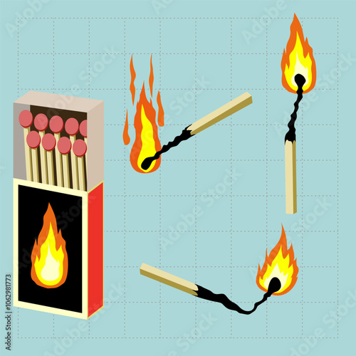 illustration of wooden matches isolated on blue