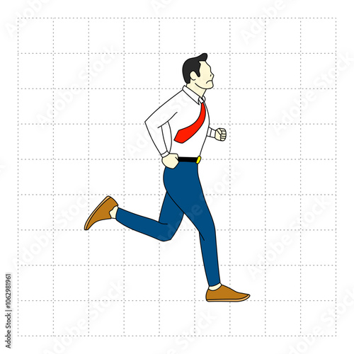 illustration of a man in work clothes running on a white background photo